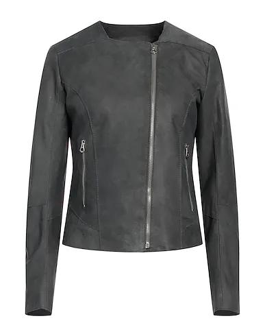 Grey Leather Double breasted pea coat