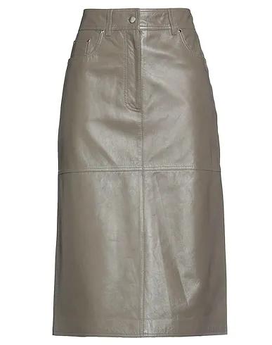 Grey Leather Midi skirt