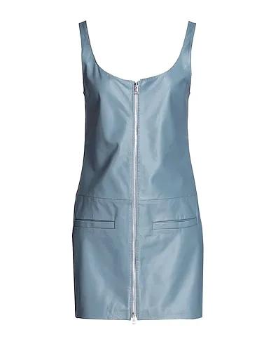 Grey Leather Short dress LEATHER FRONT-ZIP MINI DRESS
