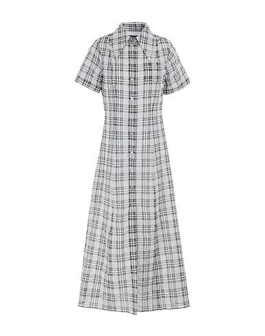 Grey Plain weave Long dress BUTTON THROUGH DRESS SEERSUCKER
