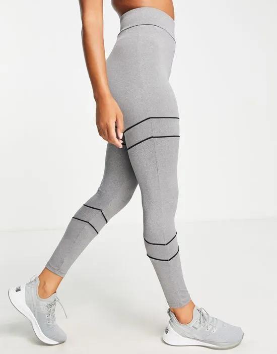 gym leggings with contrast piping in heather gray
