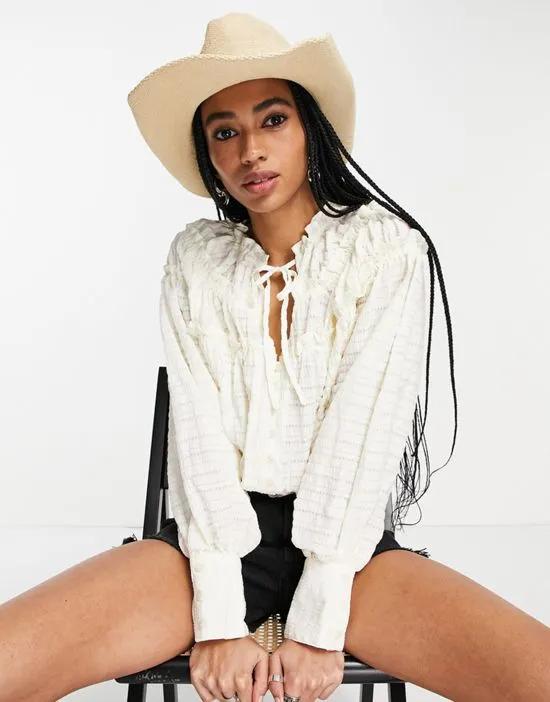 hailey cropped boho blouse in ivory