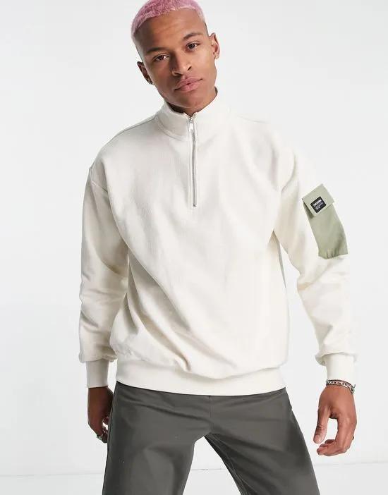 half zip utility sweatshirt in off white