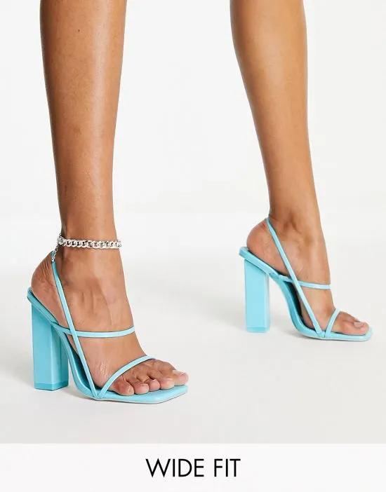 Halley block heel barely there sandals in aqua blue