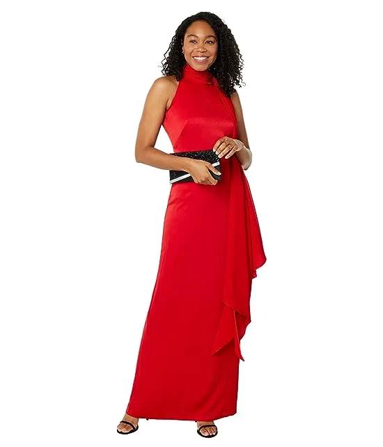 Haltered High Neck Gown with Scarf