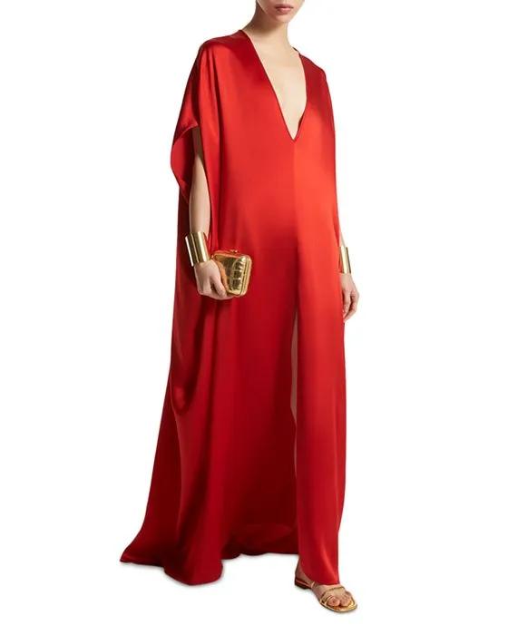 Hammered Satin Caftan Gown