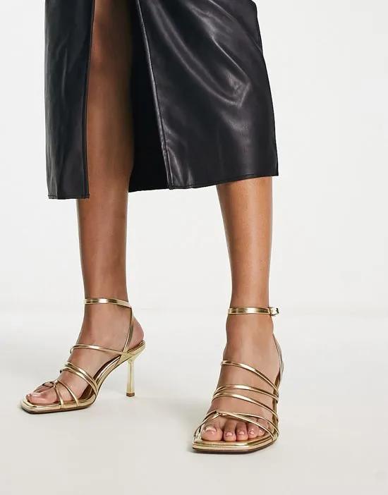 Hamper strappy mid heeled sandals in gold