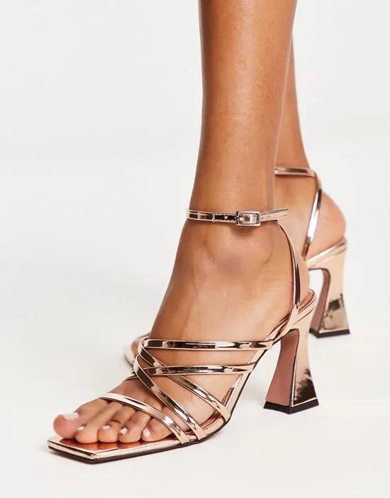 Hanzel strappy block heeled sandals in rose gold