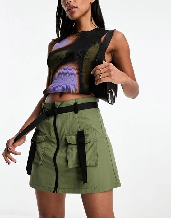 hardware detail mini skirt in khaki
