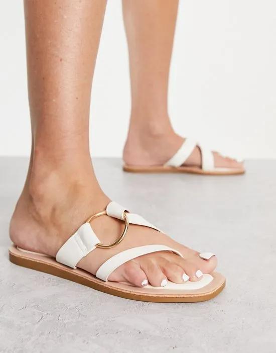 hardware flat sandals in cream