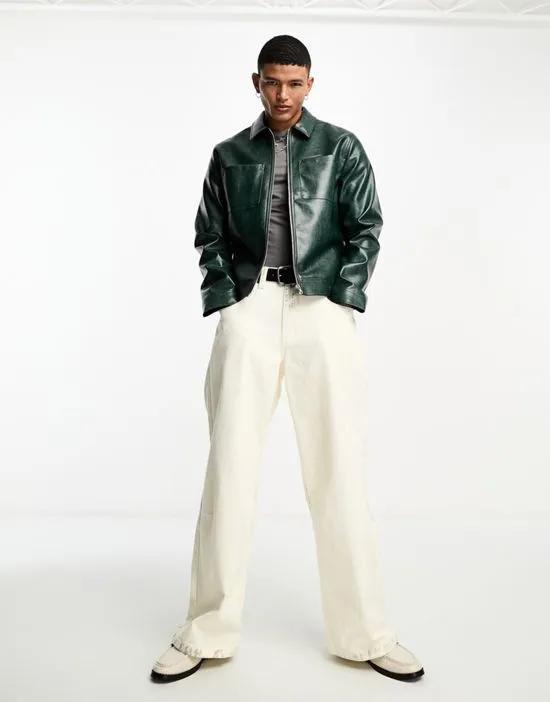 harrington leather look jacket in green