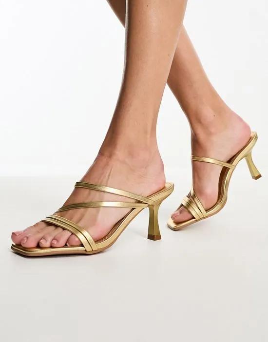 Hartley strappy mid sandal heeled mules in gold