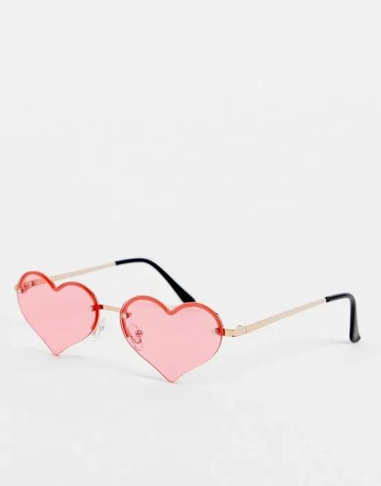 heart rimless sunglasses in red