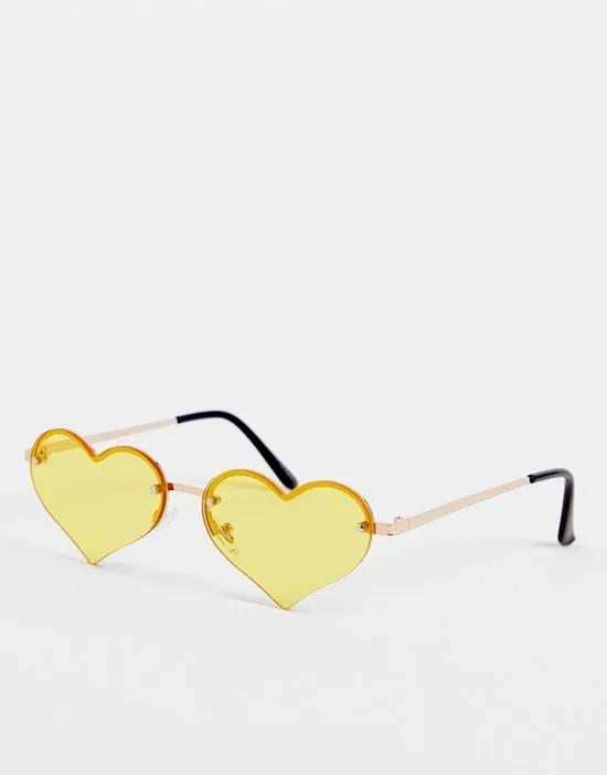 heart rimless sunglasses in yellow