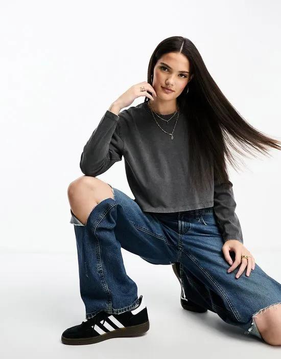 heavyweight jersey top in acid wash charcoal