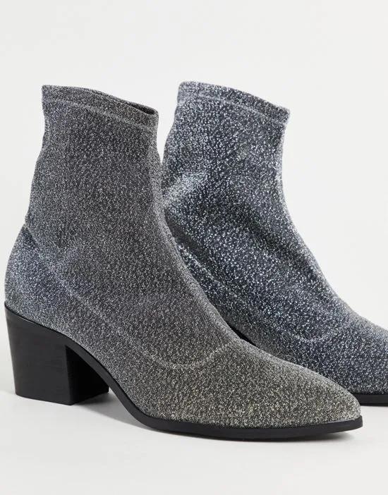 heeled Chelsea sock boots with pointed toe in silver