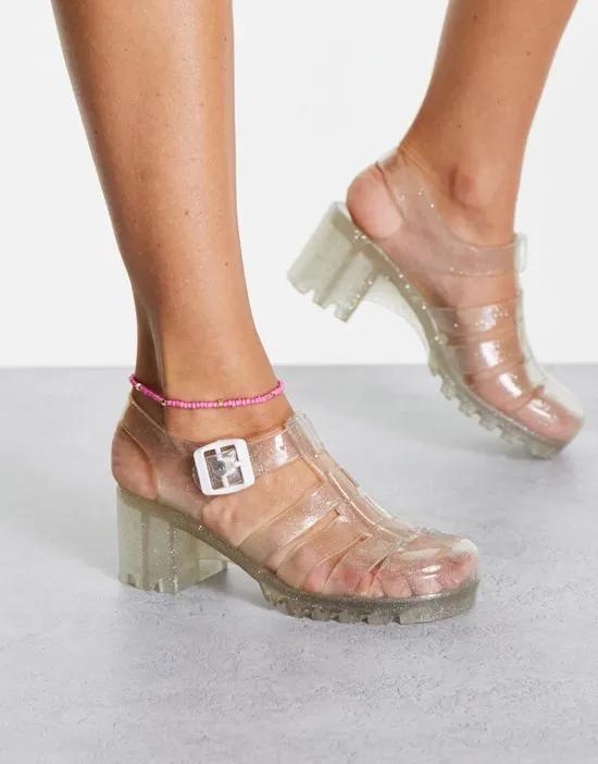 heeled jelly shoes in clear