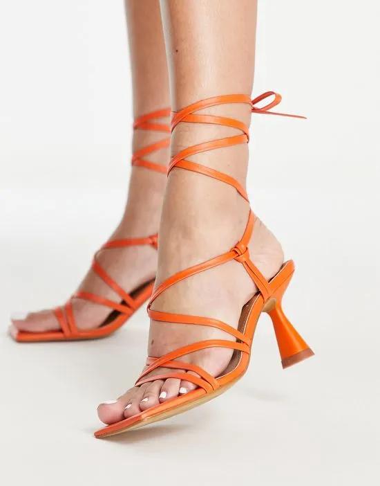 Henning premium leather mid heeled sandals in orange