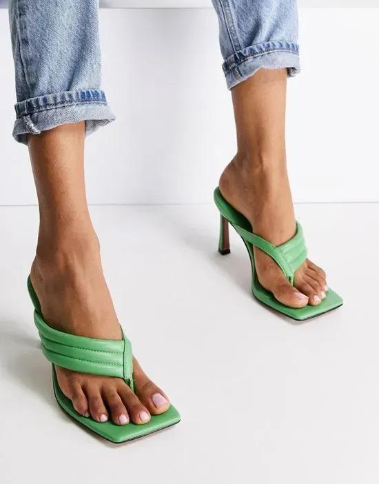 Herring padded toe thong heeled sandals in green