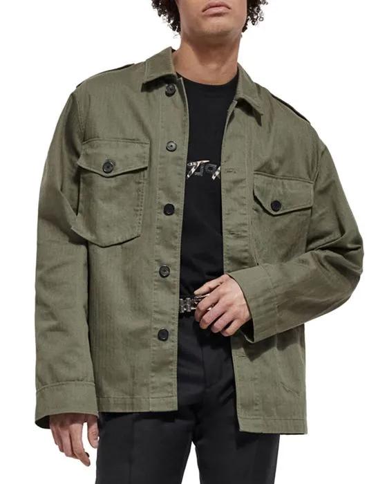 Herringbone Leopard Lined Utility Shirt Jacket 
