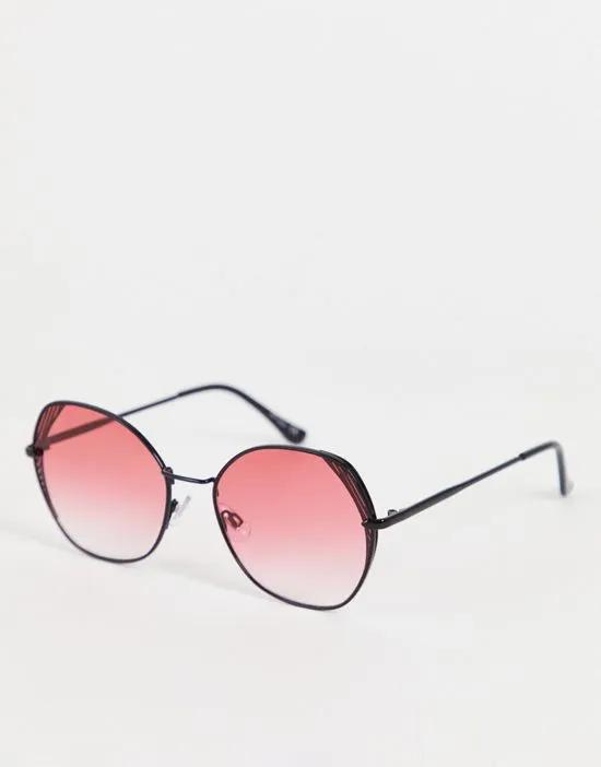 hex shape sunglasses in black and pink