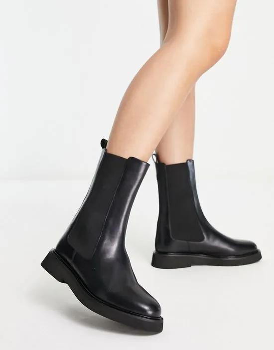 high leather chelsea boots in black