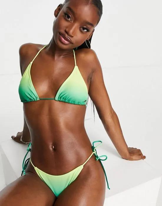 high leg tie side bikini bottom in green ombre