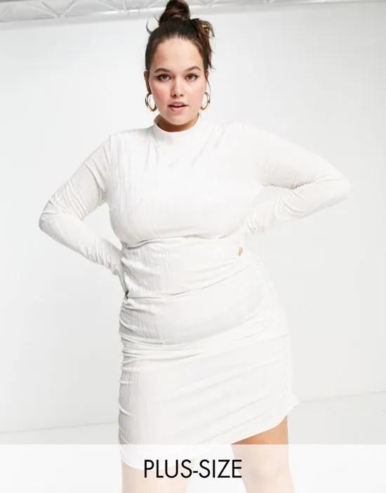 high neck body-conscious mini dress in shimmer velvet