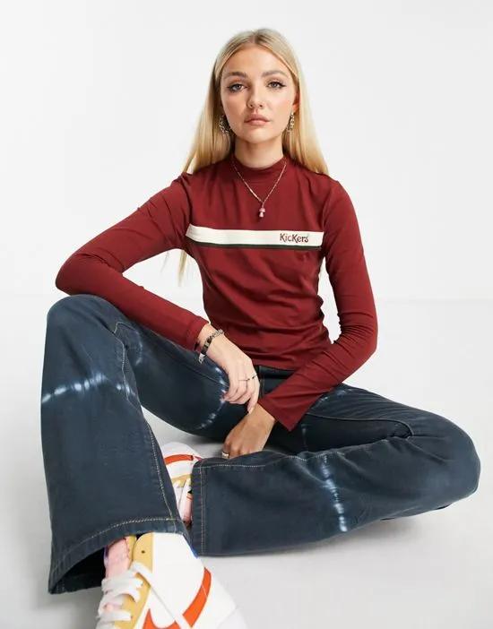 high neck fitted long sleeve top with logo stripe