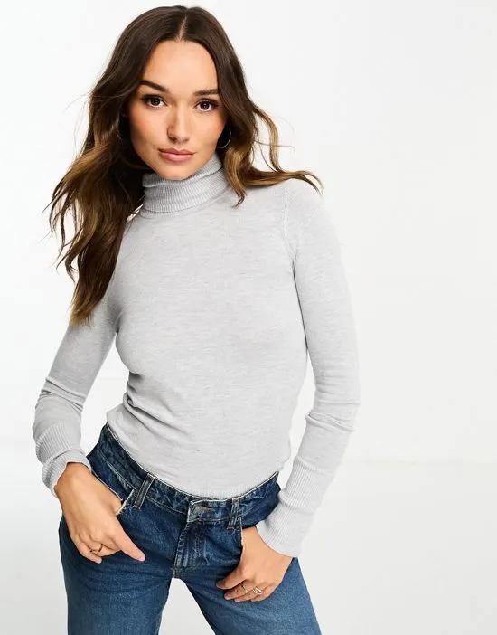 high neck knit top in light gray