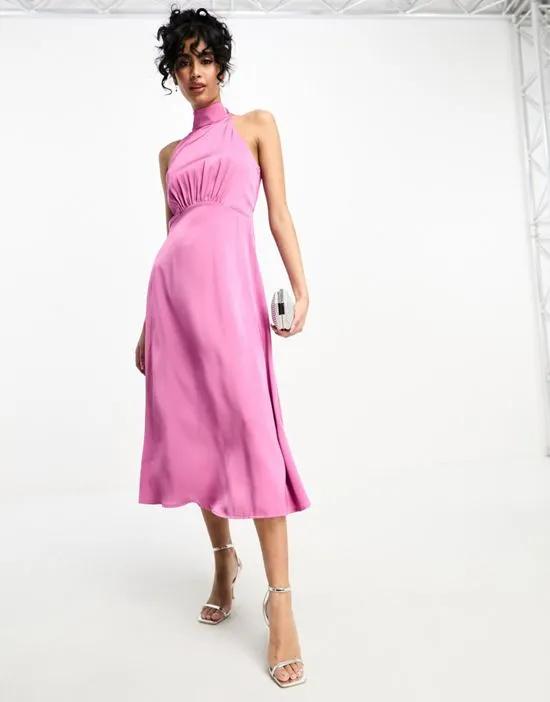 high neck midi dress in pink
