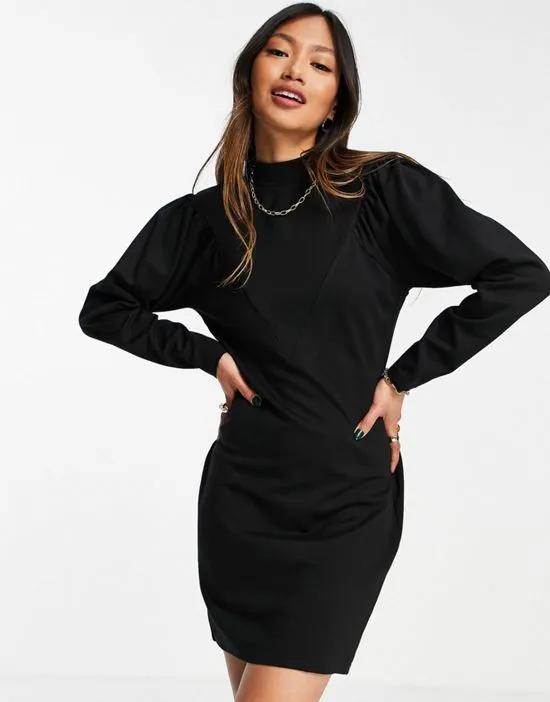 high neck mini dress in black