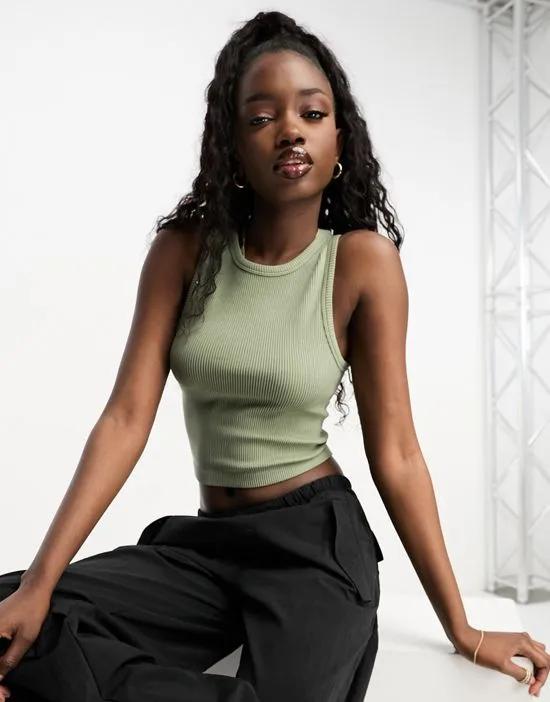 high neck seamless tank top in khaki