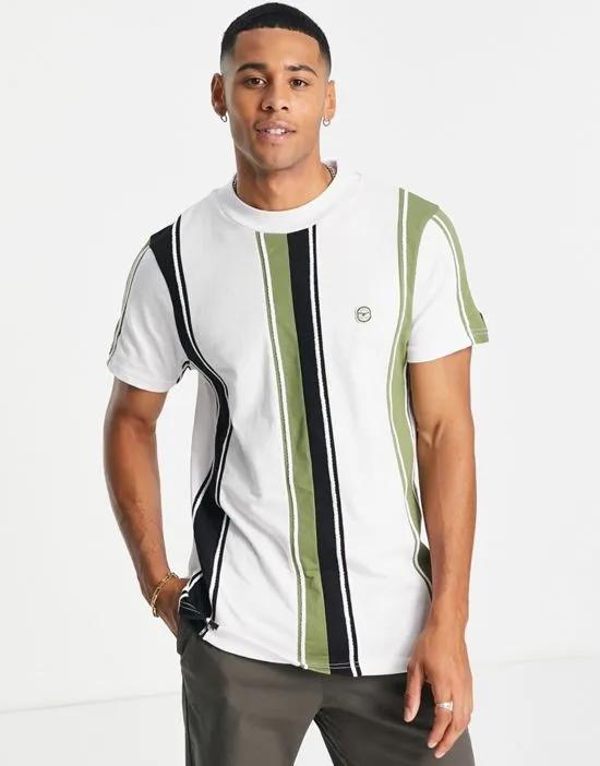 high neck stripe t-shirt in white & green