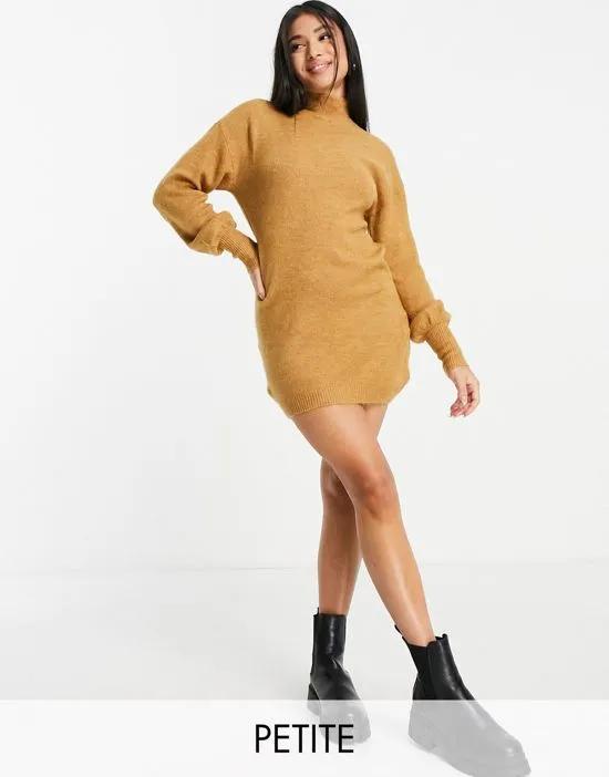high neck sweater dress in camel