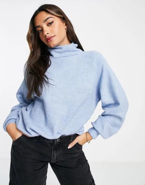 high neck sweater in blue