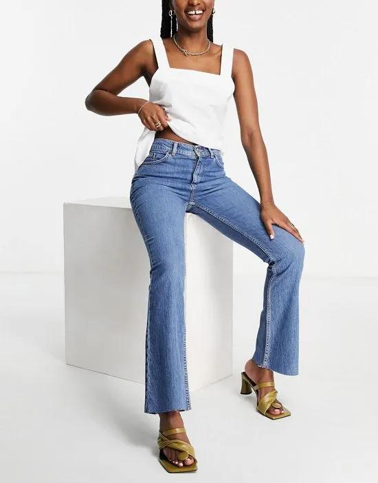 high rise '70's' stretch flare jeans in midwash