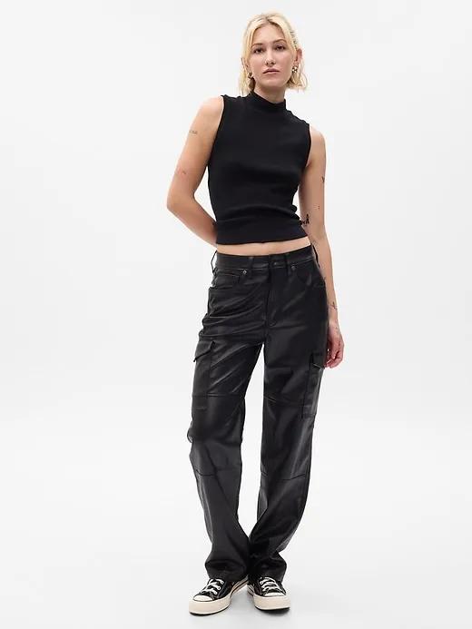 High Rise '90s Loose Faux-Leather Cargo Pants