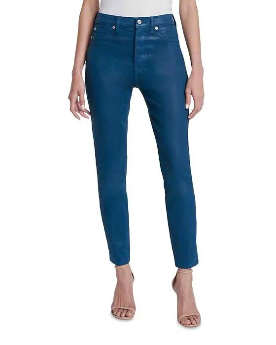 High Rise Ankle Skinny Jeans in Coated Pea