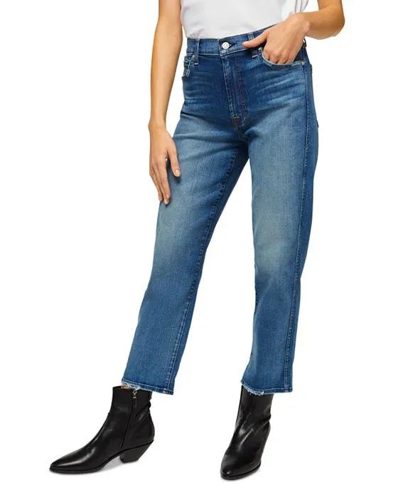 High Rise Ankle Straight Jeans in Blue