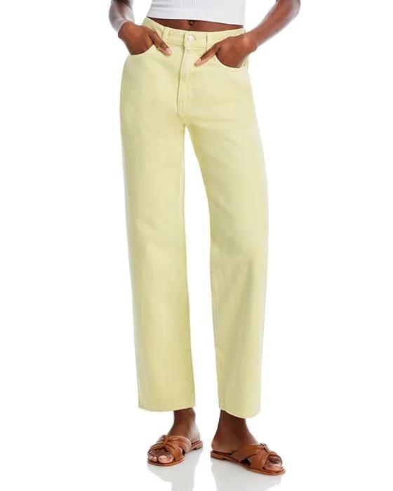 High Rise Baggy Straight Leg Jeans in Pale Daffodil