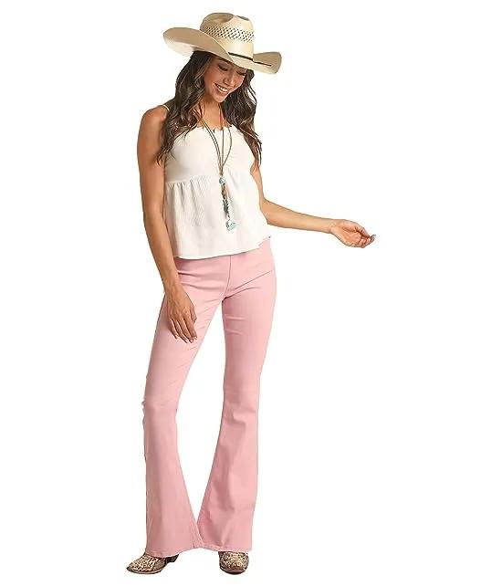 High-Rise Bargain Bell Pull-On Flare Jeans in Hot Pink RRWD6PRZUA