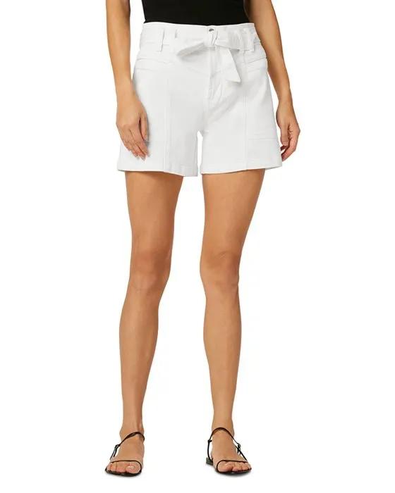High Rise Belted Denim Utility Shorts in White