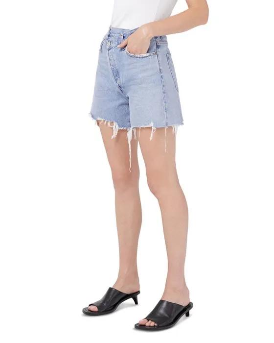 High Rise Criss Cross Cotton Jean Shorts in Symbol