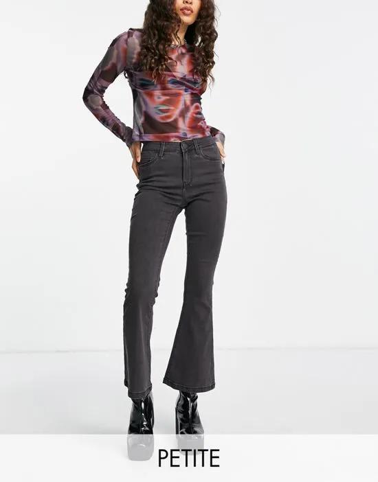 high rise cropped flared jeans in dark gray