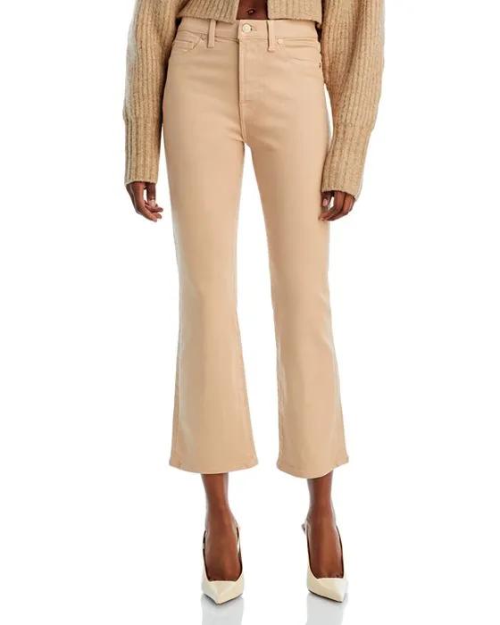 High Rise Cropped Slim Kick Flare Jeans in Caramel Coated