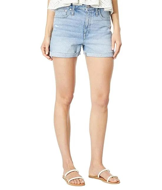 High-Rise Denim Shorts in Astell Wash: Ripped Edition