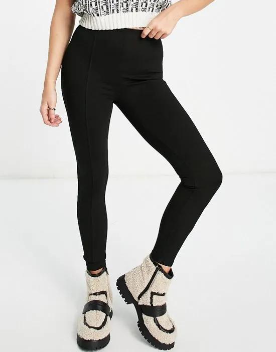 high rise elasticized waist leggings in black