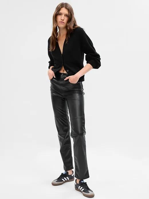 High Rise Faux-Leather Cheeky Straight Pants