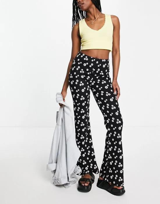 high rise flare pants in black ditsy